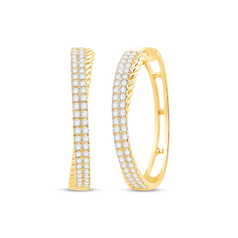 Diamond Crossover Braid Hoop Earrings 1 ct tw Yellow Gold Plated