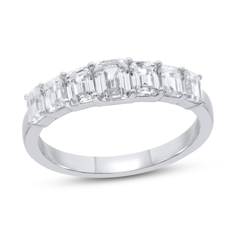 Diamond Anniversary Ring 1-1/2 ct tw Emerald-cut White Gold Plated