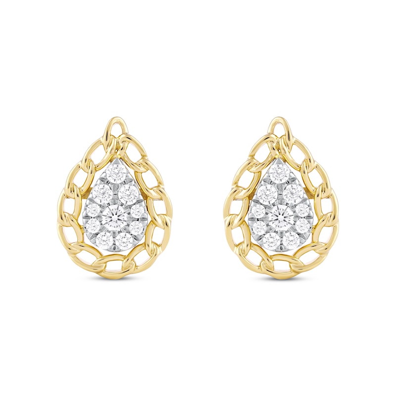 Round-Cut Diamond Pear-Shaped Chain Edge Stud Earrings 1/2 ct tw Yellow Gold Plated