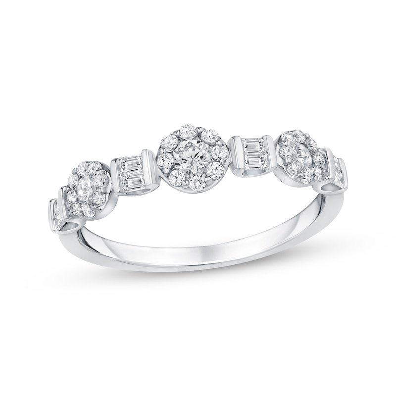 Baguette & Round-Cut Diamond Alternating Ring 1/2 ct tw White Gold Plated