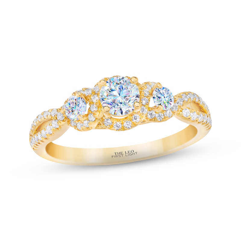 THE LEO First Light Diamond Three-Stone Engagement Ring 3/4 ct tw Round-cut Yellow Gold Plated