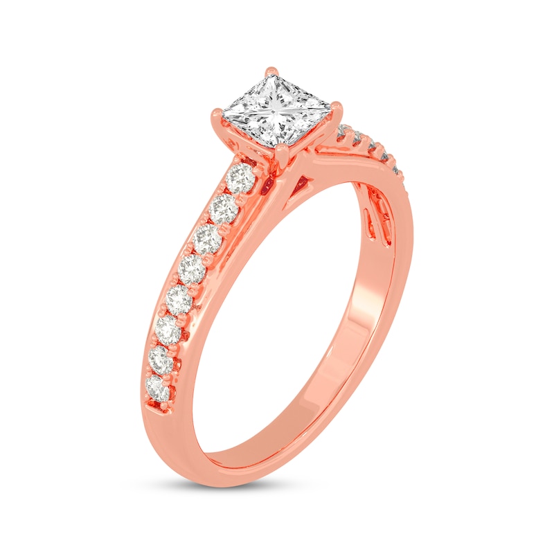 Princess & Round-Cut Diamond Engagement Ring 3/4 ct tw Rose Gold Plated