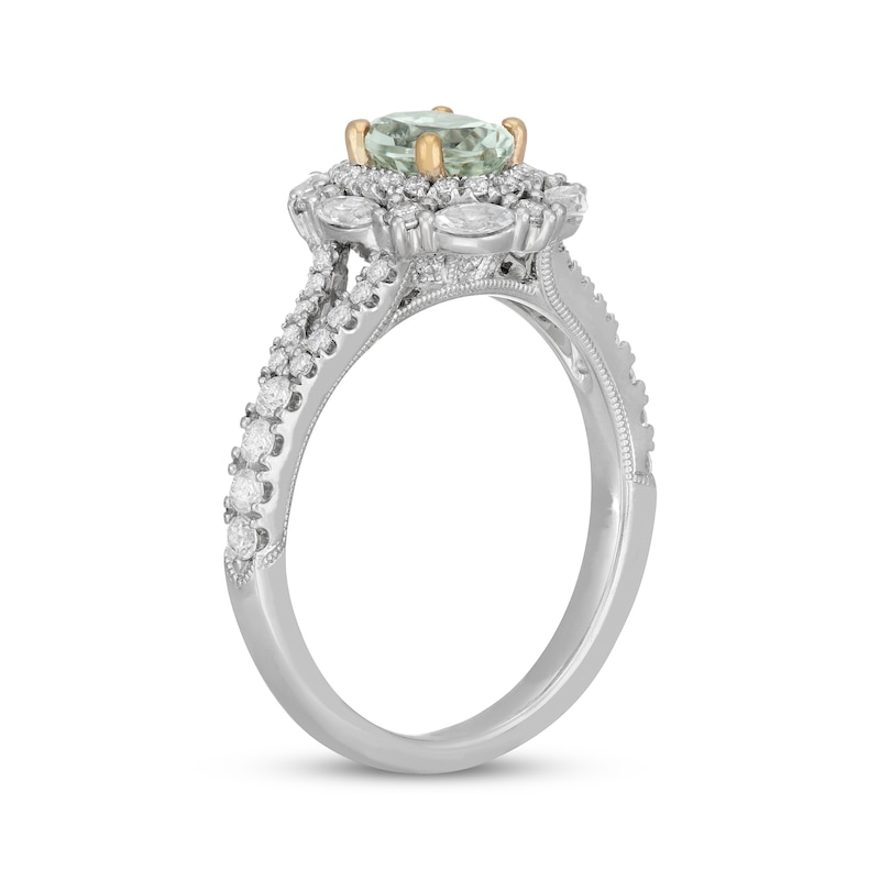 Neil Lane Oval-Cut Green Quartz Engagement Ring 3/4 ct tw Diamond White Gold Plated