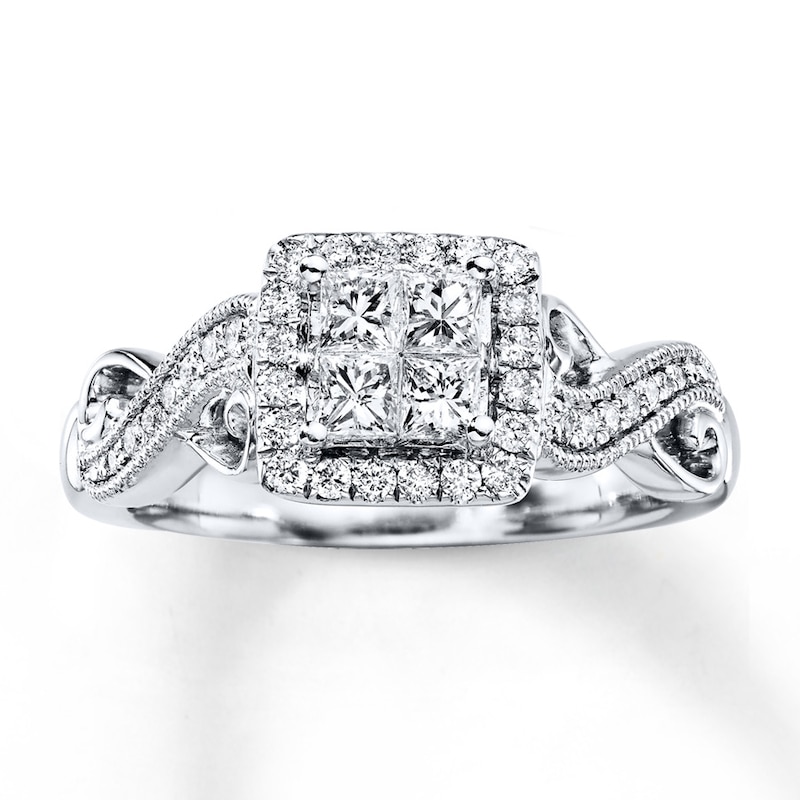Diamond Ring 5/8 ct tw Princess & Round-cut White Gold Plated