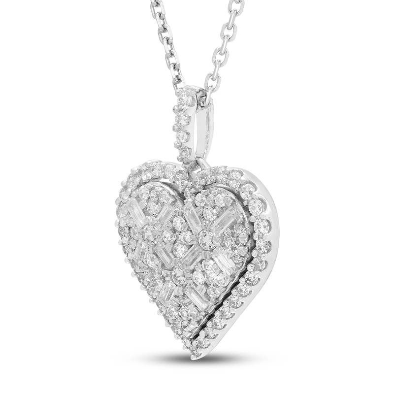 Neil Lane Diamond Heart Necklace 1/2 ct tw Baguette & Round-cut White Gold Plated 19"