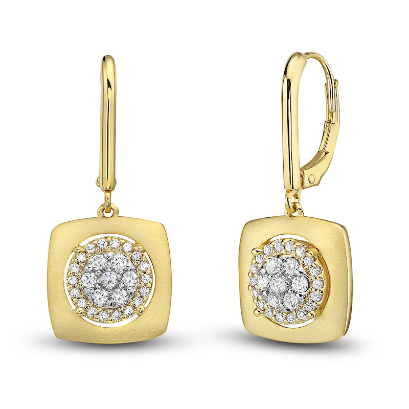 Diamond Square Dangle Earrings 1/2 ct tw Round-cut Yellow Gold Plated