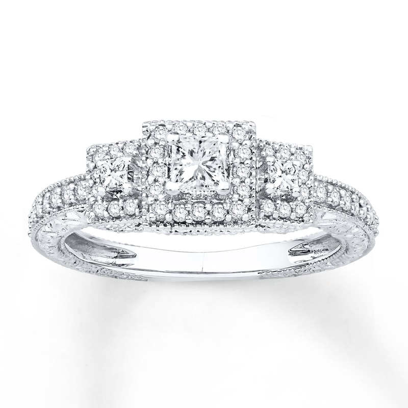 Three-Stone Engagement Ring 3/8 ct tw Diamonds White Gold Plated