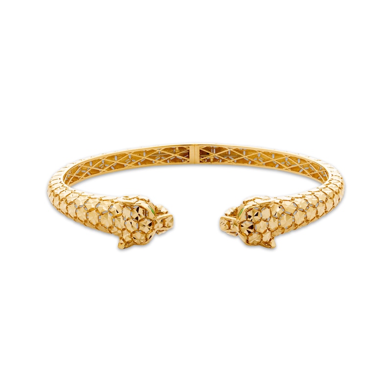 Italian Brilliance Diamond-Cut Panther Hinged Bangle Bracelet Yellow Gold Plated