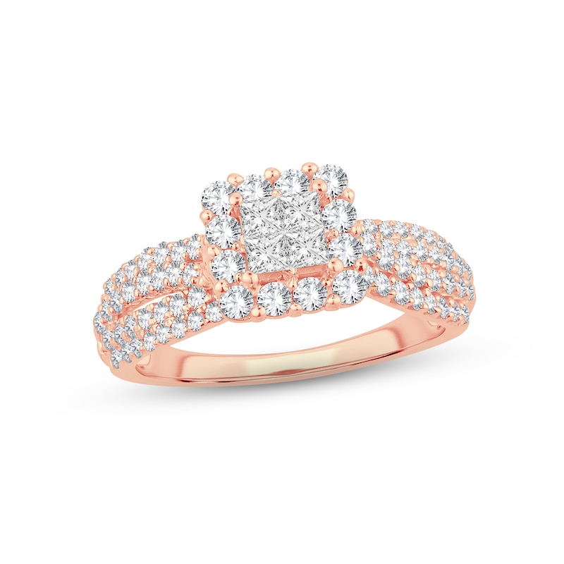 Diamond Engagement Ring 1 ct tw Princess & Round-Cut Rose Gold Plated