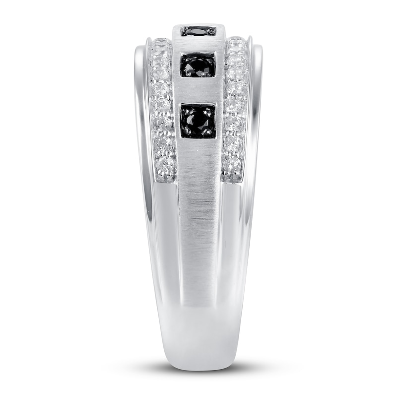 Men's Black & White Diamond Wedding Band 1/2 ct tw Round-cut White Gold Plated