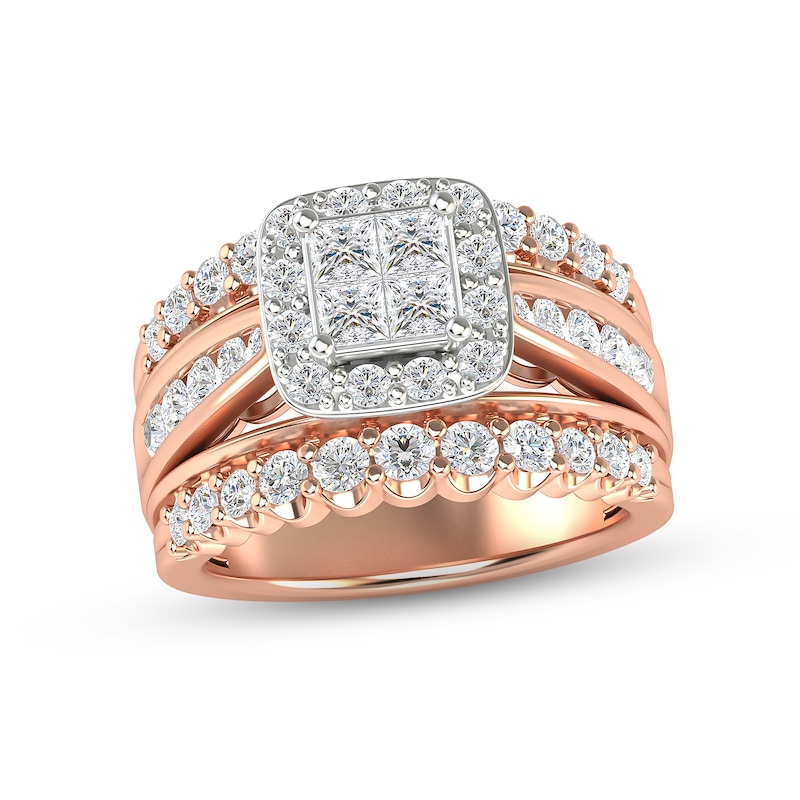 Multi-Diamond Engagement Ring 2 ct tw Princess & Round-cut Rose Gold Plated