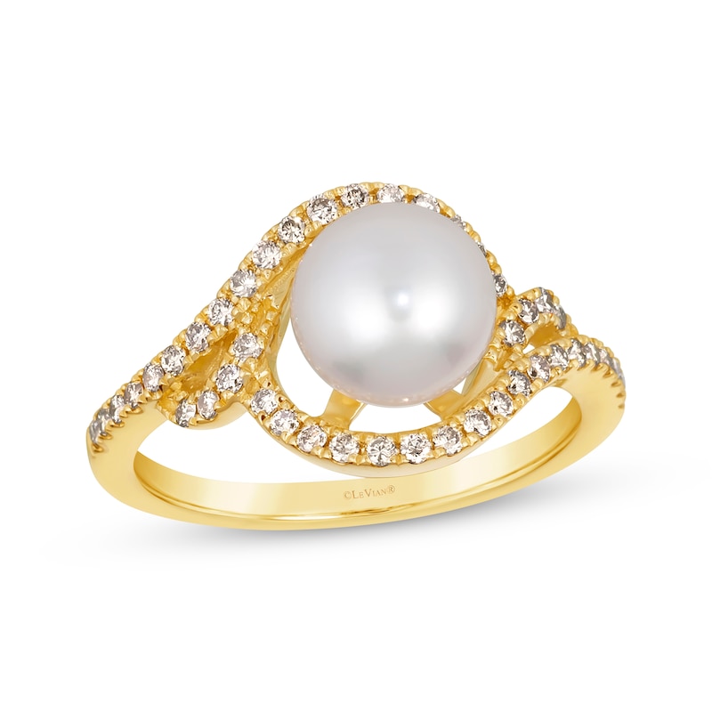 Le Vian Cultured Pearl Swirl Ring 1/3 ct tw Diamonds Honey Gold Plated
