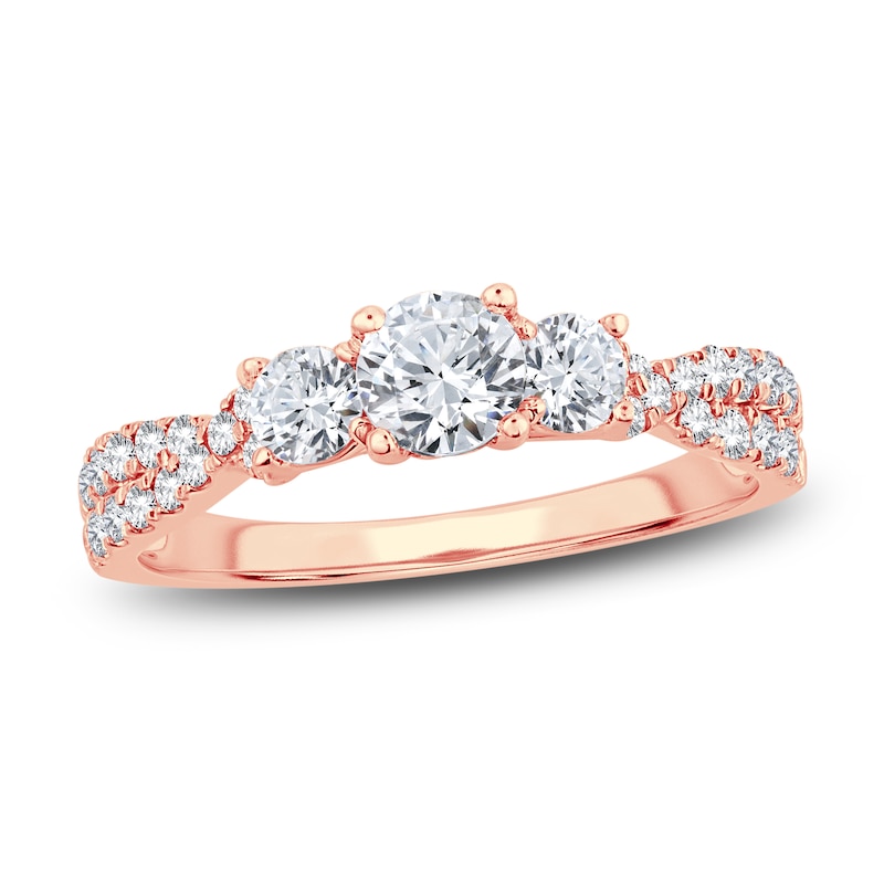 Three-Stone Diamond Engagement Ring 1 ct tw Round-Cut Rose Gold Plated