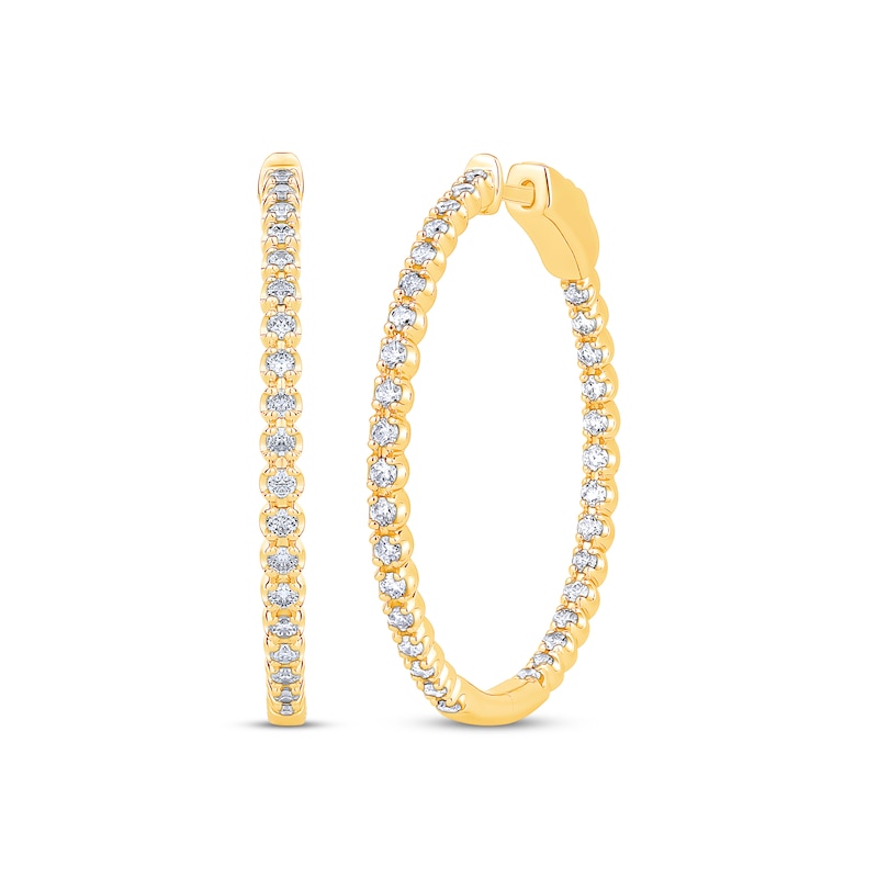 Diamond Inside-Out Hoop Earrings 1 ct tw Yellow Gold Plated