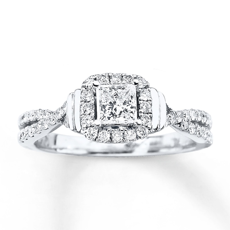 Diamond Engagement Ring 3/4 ct tw Princess & Round-cut White Gold Plated
