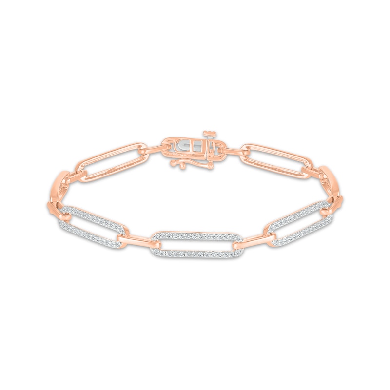 Diamond Paperclip Link Bracelet 1/2 ct tw Rose Gold Plated 7.25”
