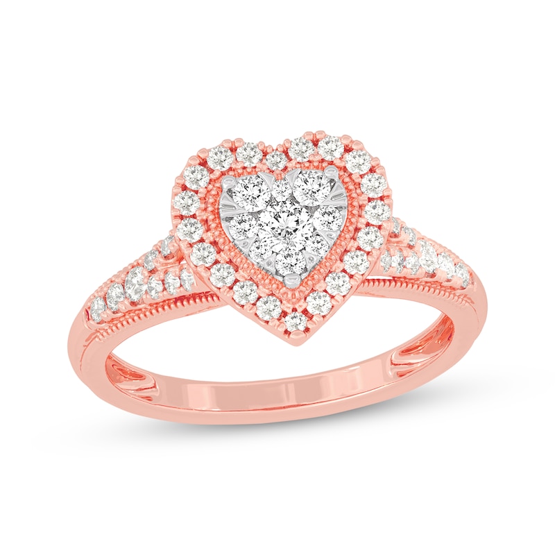 Round-Cut Diamond Heart-Shaped Engagement Ring 1/2 ct tw Rose Gold Plated