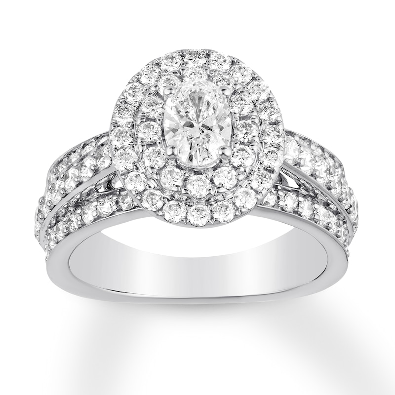 Diamond Engagement Ring 1-7/8 ct tw Oval & Round White Gold Plated