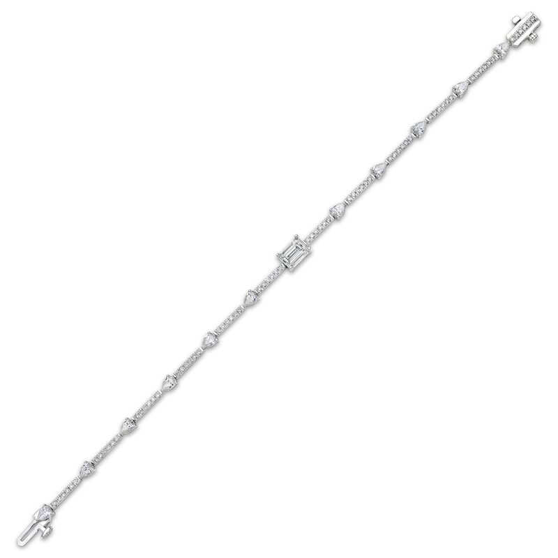 Emerald-Cut, Pear-Shaped & Round-Cut Diamond Station Bracelet 3 ct tw White Gold Plated 7"