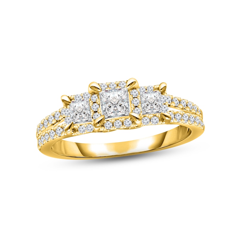 Diamond Three-Stone Engagement Ring 1/2 ct tw Princess & Round-cut Yellow Gold Plated