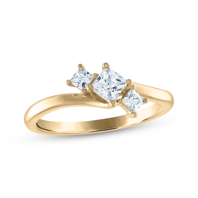 Princess-Cut Diamond Three-Stone Engagement Ring 1/2 ct tw Yellow Gold Plated