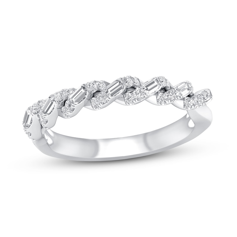 Diamond Anniversary Ring 1/3 ct tw Baguette/Round-cut White Gold Plated