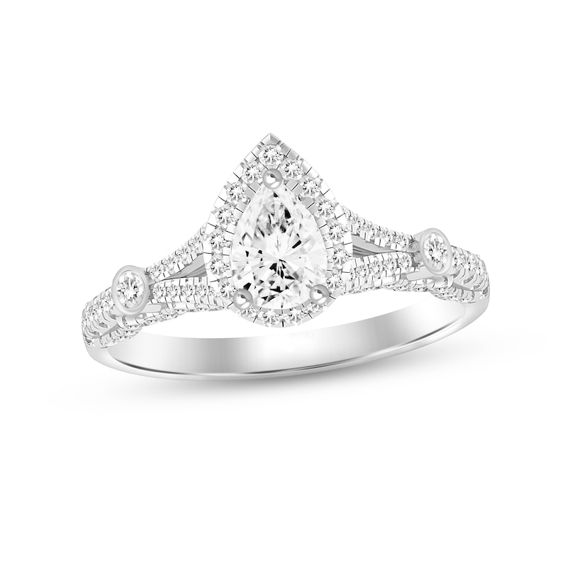 Diamond Engagement Ring 1 ct tw Pear & Round-cut White Gold Plated