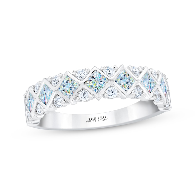 THE LEO First Light Princess & Round-Cut Diamond Anniversary Band 1-1/4 ct tw White Gold Plated