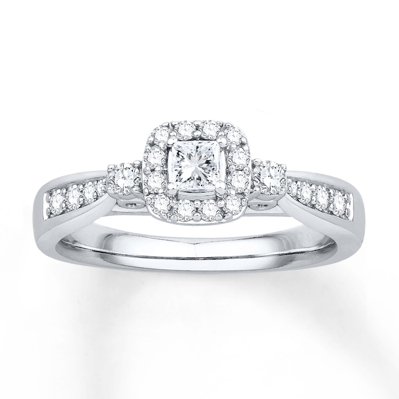 Engagement Ring 1/2 ct tw Diamonds White Gold Plated