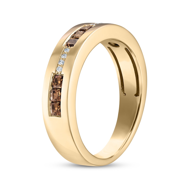 Men’s Square-Cut Brown & White Diamond Wedding Band 3/4 ct tw Yellow Gold Plated