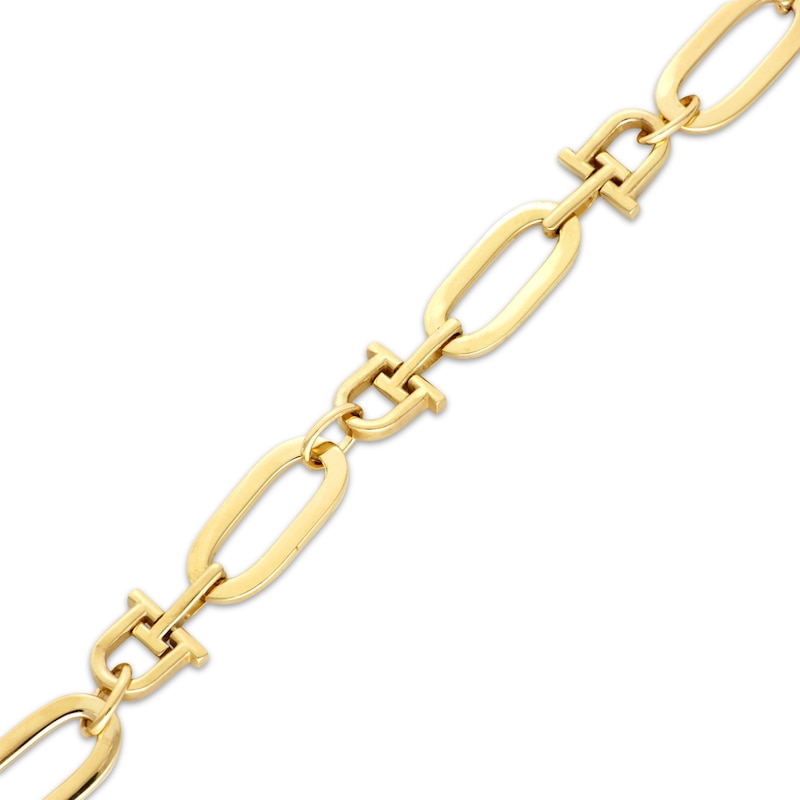 Hollow Stirrup & Oval Link Bracelet Yellow Gold Plated 8.25"