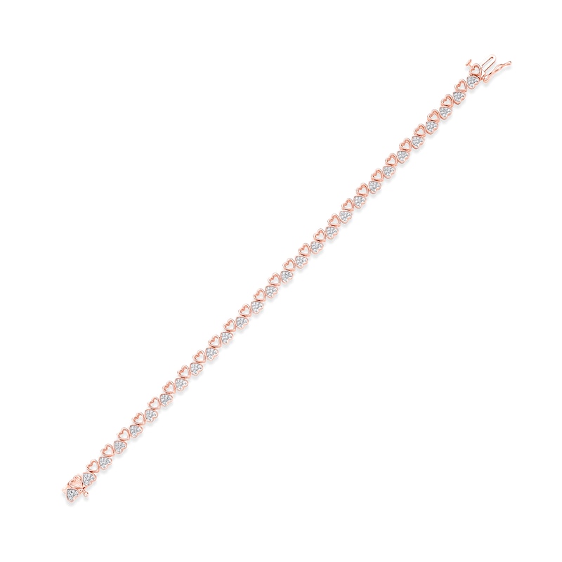 Diamond Alternating Heart Link Bracelet 1/2 ct tw Round-cut Rose Gold Plated 7"