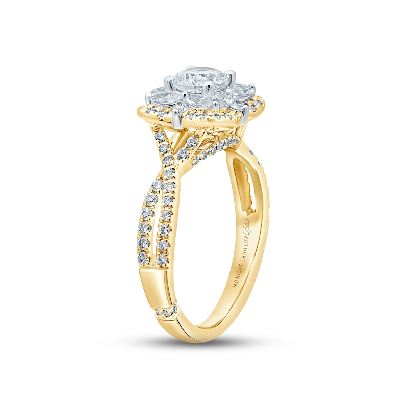 Monique Lhuillier Bliss Diamond Engagement Ring 1-3/8 ct tw Round & Marquise-cut Two-Tone Gold Plated