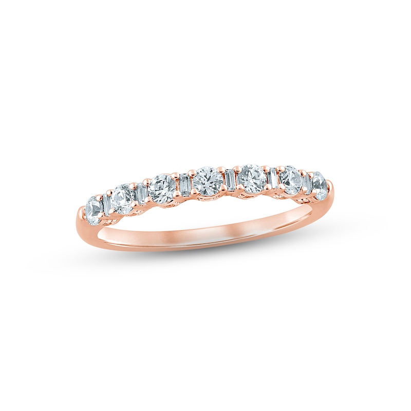 Diamond Anniversary Ring 1/2 ct tw Round & Baguette-cut Rose Gold Plated