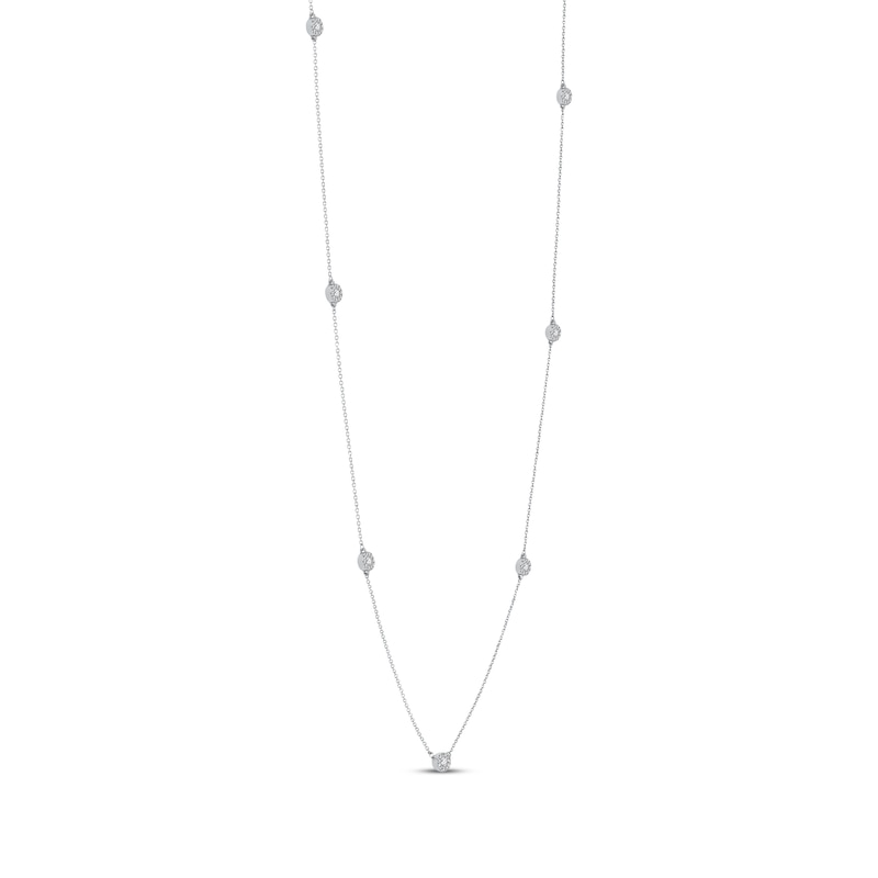 Diamond Halo Station Necklace 3/8 ct tw Silver Plated 24"