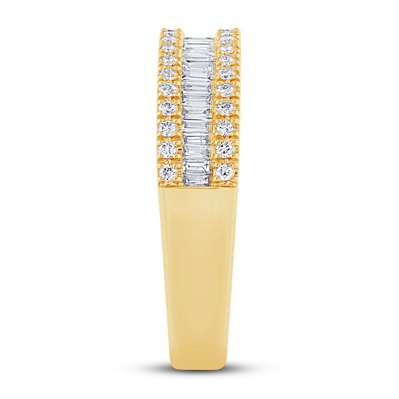 Diamond Anniversary Ring 1/2 ct tw Round/Baguette Yellow Gold Plated