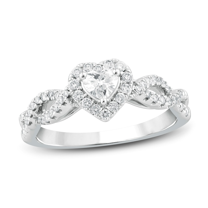 Diamond Engagement Ring 1/2 ct tw Heart & Round White Gold Plated