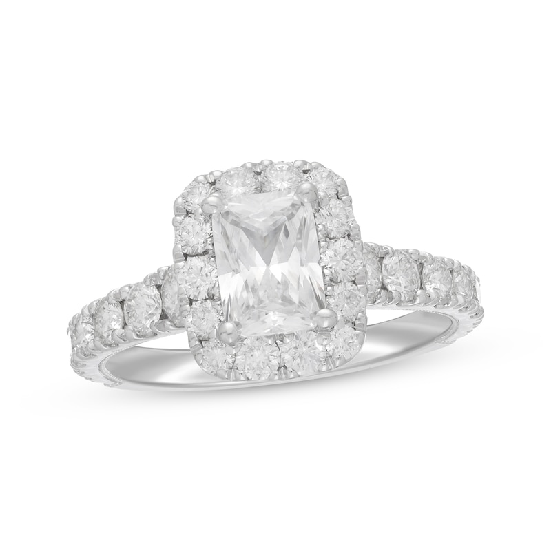 Neil Lane Diamond Engagement Ring 2-1/4 ct tw Radiant & Round White Gold Plated