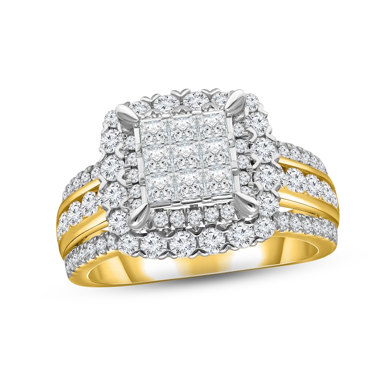 Multi-Diamond Engagement Ring 2 ct tw Princess & Round-cut Yellow Gold Plated