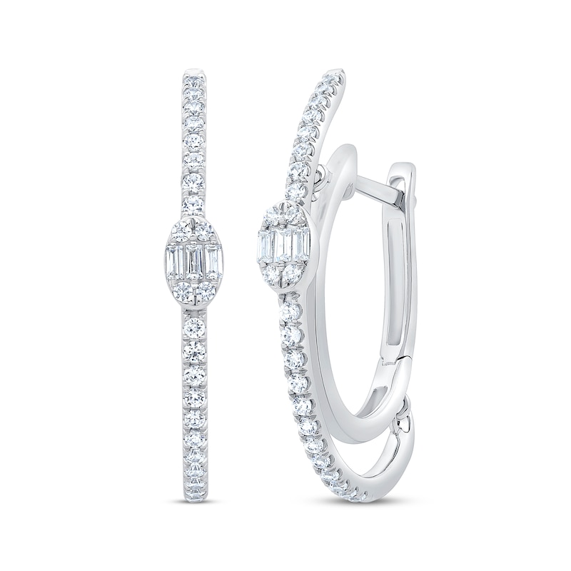 Unstoppable Love Baguette & Round-Cut Diamond Double Hoop Earrings 1/2 ct tw White Gold Plated