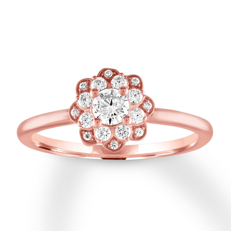 Diamond Floral Engagement Ring 1/2 ct tw Round Rose Gold Plated