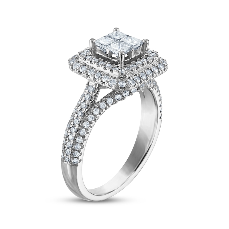 Princess & Round-Cut Diamond Engagement Ring 1 ct tw White Gold Plated