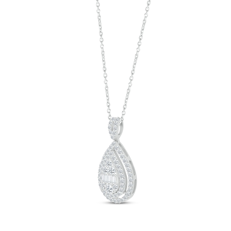 Diamond Teardrop Necklace 1 ct tw Round & Baguette-cut Silver Plated 18"