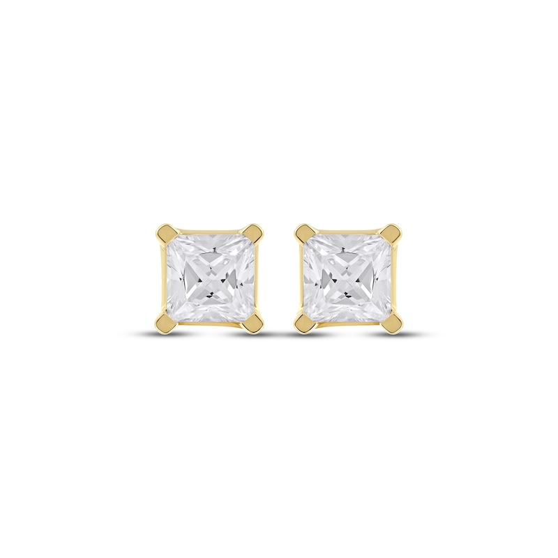 Lab-Created Diamonds by Princess-Cut Solitaire Stud Earrings 1 ct tw Yellow Gold Plated