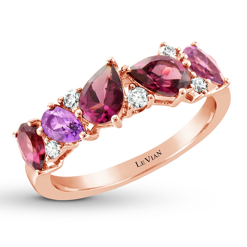 Le Vian Garnet & Amethyst Ring 1/8 ct tw Diamonds Strawberry Gold Plated