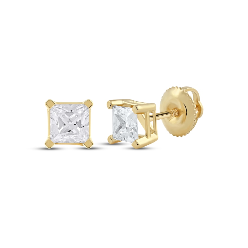 Lab-Created Diamonds by Princess-Cut Solitaire Stud Earrings 1 ct tw Yellow Gold Plated
