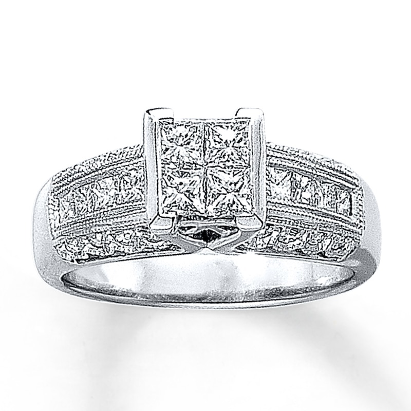 Engagmenet Ring 1 ct tw Princess & Round-cut Diamonds White Gold Plated