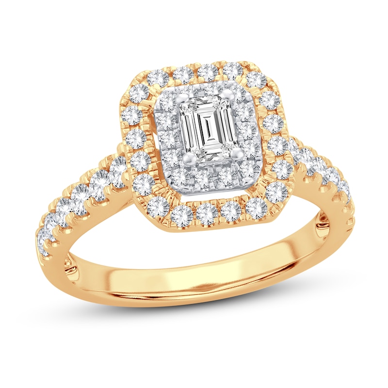 Diamond Engagement Ring 1 ct tw Emerald & Round Yellow Gold Plated