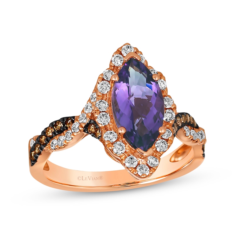 Le Vian Chocolate Twist Amethyst Ring 1/2 ct tw Diamonds Strawberry Gold Plated