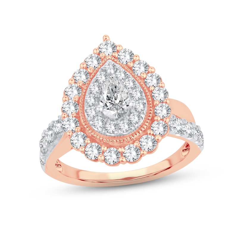 Diamond Engagement Ring 1-1/2 ct tw Pear & Round-cut Rose Gold Plated